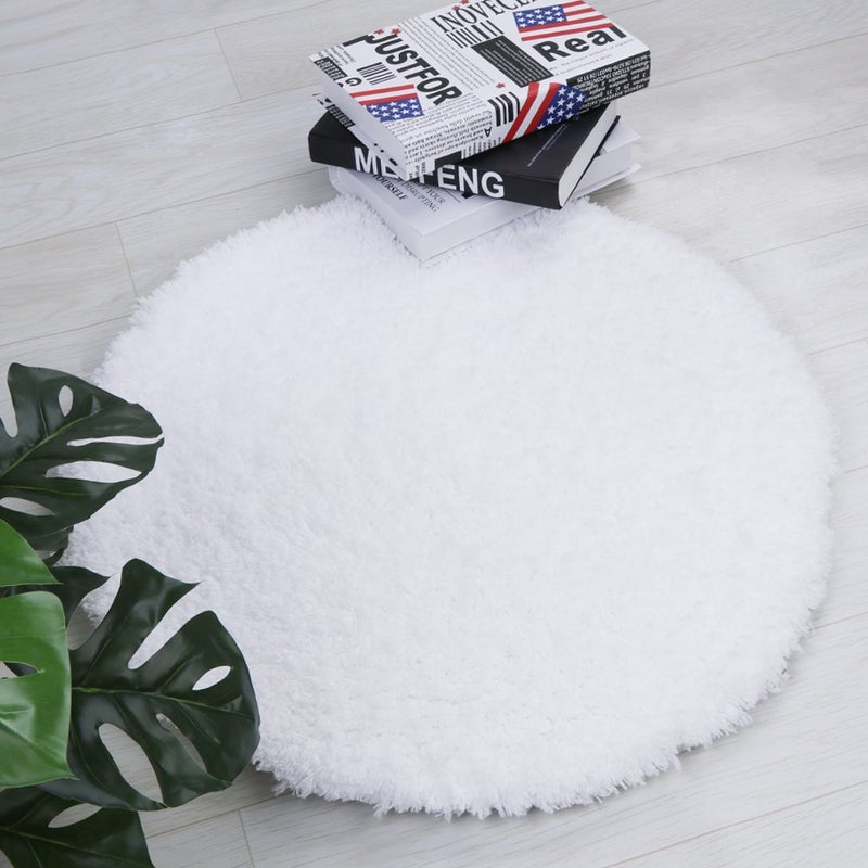 Seavish Shag Bathroom Rug Non Slip Microfiber Soft Absorbent Shower Mats Washable Bath Rug Runner Floor Door Carpet 2ft Round inches Luxury White