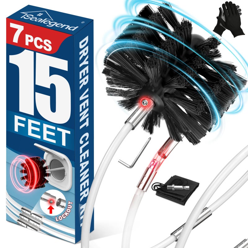 Sealegend 15 Feet Dryer Vent Cleaner Kit Lint RemoverUpgraded Flexible QuickSnap Brush with Drill AttachmentExtends Up to 15 FEET for Easy CleaningCleaning Tools Use withWithout a Power Drill