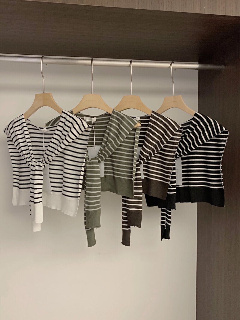 MISS STUDIO 2024 Spring Korean Knit Shawl for Women 2053 Black and white stripes 