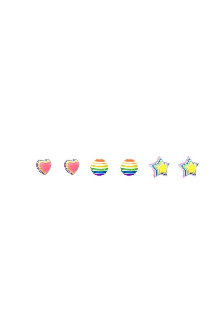 Goolsky 3-Pair Candy Color Stud Earrings Set – Rainbow Heart & Star Design, Trendy Kawaii Earring Pack for Women and Girls  - Image 2