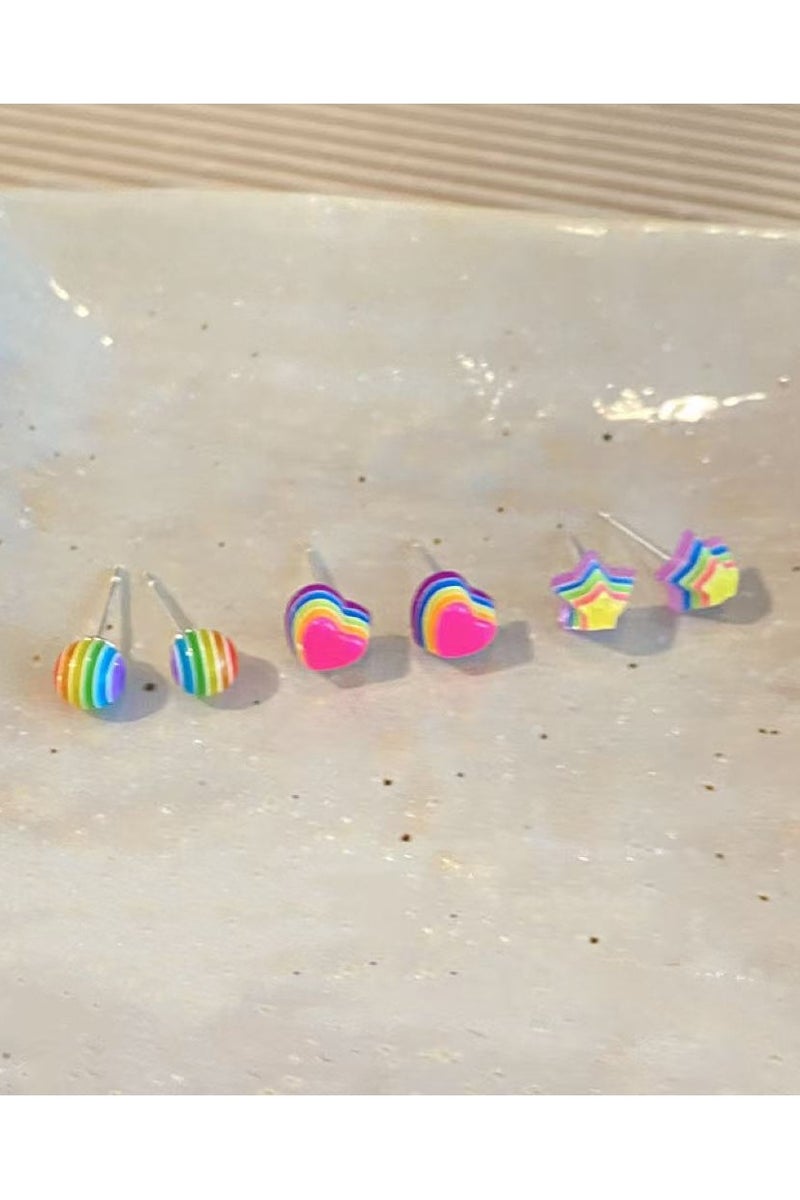 Goolsky 3-Pair Candy Color Stud Earrings Set – Rainbow Heart & Star Design, Trendy Kawaii Earring Pack for Women and Girls  - Image 3