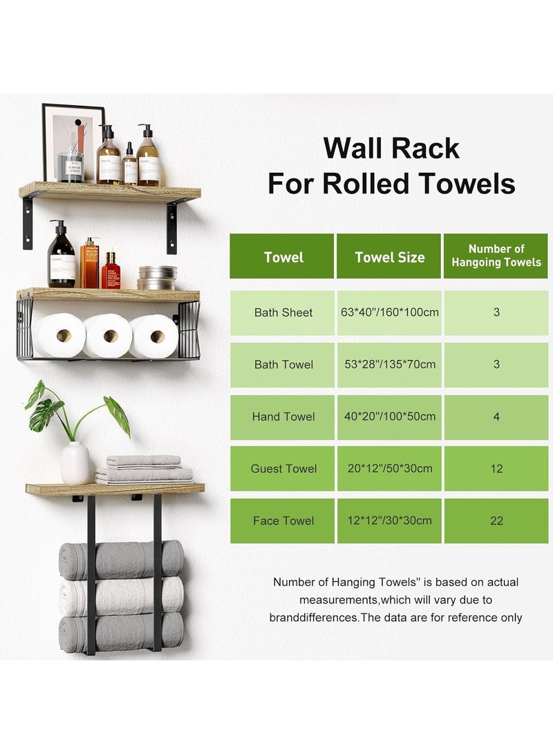 YQbest رفوف حمام عائمة فوق المرحاض - رف خشبي ريفي مثبت على الحائط مع حامل مناشف وحامل ورق تواليت، تخزين متعدد الوظائف لتزيين الحمام، منظم موفر للمساحة - Image 4