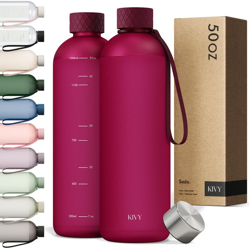Kivy Large Water Bottle 50Oz [Lightweight & Shatterproof] Fits Backpack & Cupholder For Travel  Sports  School - Extra Large Water Bottle No Straw - 1.5 Liter Water Bottles - 50Oz Water Bottle Red - Image 1