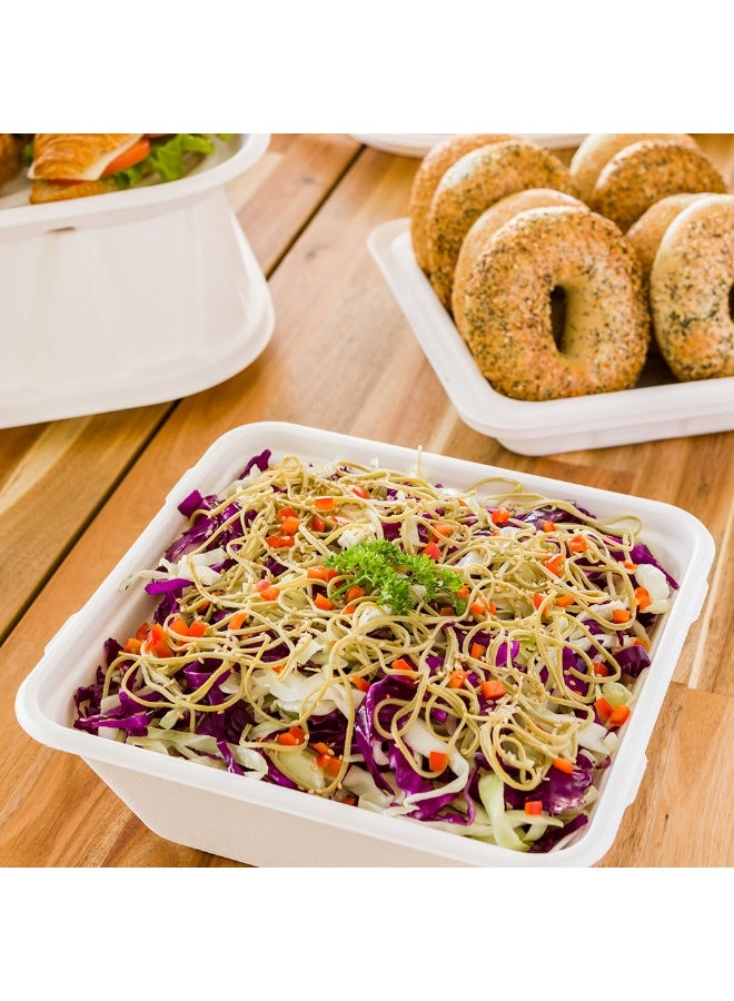 Restaurantware Pulp Safe No PFAS Added 160 Ounce Square Bowls, 100 Disposable Bowls - Lids Sold Separately, Home Compostable, White Bagasse Bowls, Freezable And Microwavable, For Hot And Cold Foods - Image 3