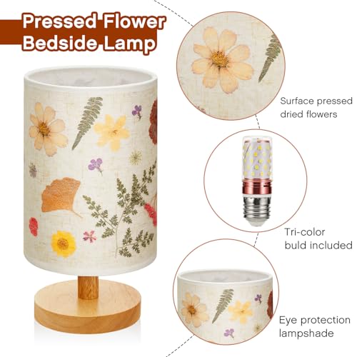 Hortsun Pressed Floral Lamp Bedside Vintage Flower Desk Lamp for Bedroom Living Room, Dorm, Home, Office Decor(1 Pcs,Modern Style) - Image 3