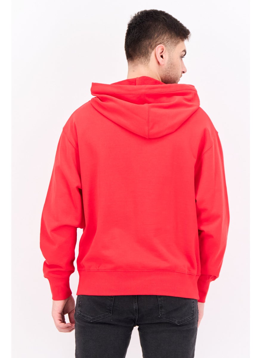 ESPRIT - Men Hood With Drawstrings Embroidered Sweatshirt, Red - Image 1