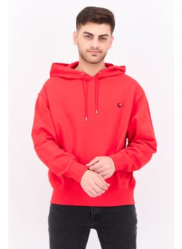 Men Hood With Drawstrings Embroidered Sweatshirt, Red