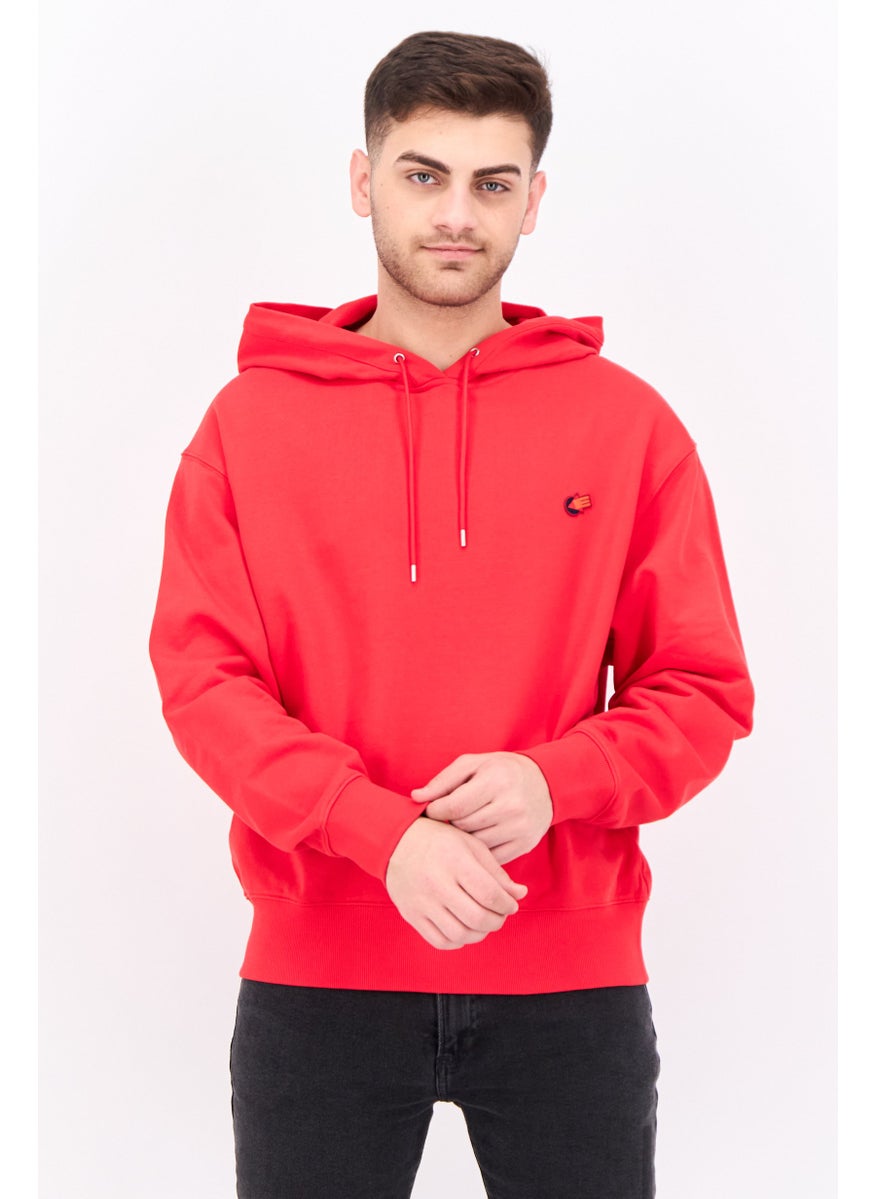 ESPRIT - Men Hood With Drawstrings Embroidered Sweatshirt, Red - Image 1