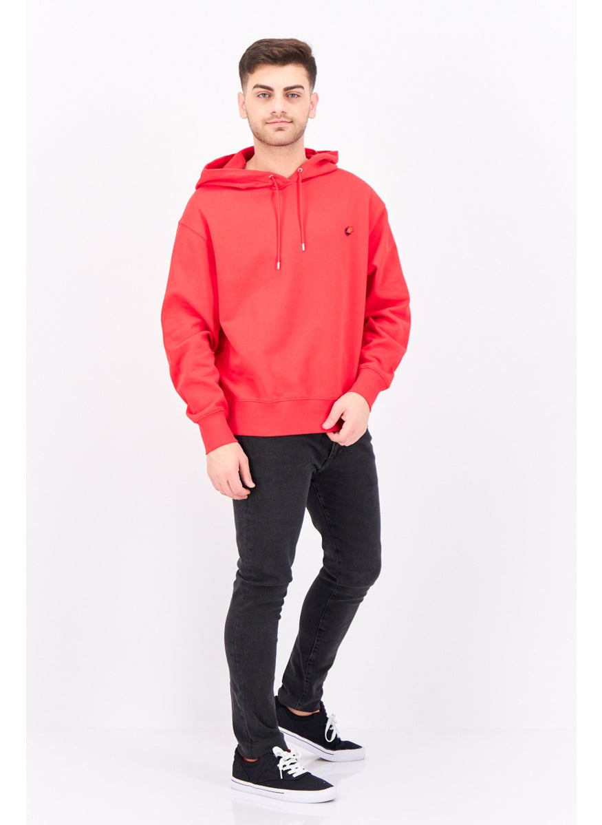 ESPRIT - Men Hood With Drawstrings Embroidered Sweatshirt, Red - Image 1