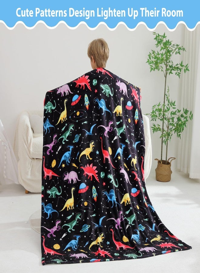 Softan Kids Throw Blanket for Girls & Boys, Warm Soft Toddler Flannel Blankets for Sofa Couch Bed， Cozy Fuzzy Plush Flannel Kids Throw Blanket for Daycare & School - Space Dinosaur 50x60 inches - Image 3