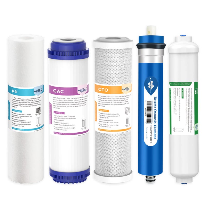 Membrane Solutions Membrane Solutions Reverse Osmosis Filter Replacement 75 GPD Complete Replacement Filter Set For Under Sink 5Stage Reverse Osmosis Replacement Water Filter System