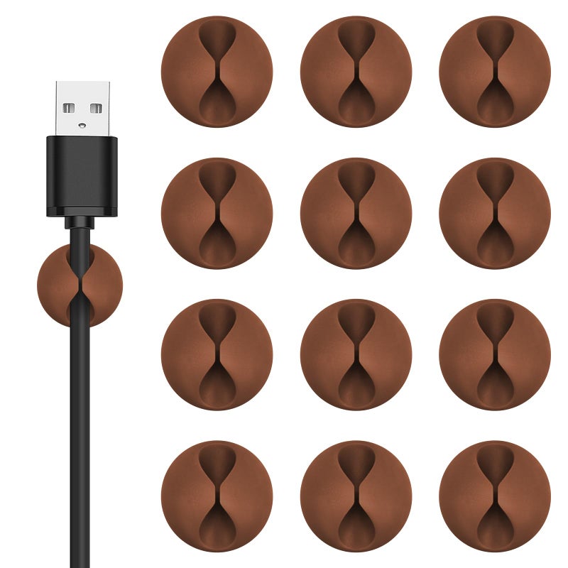 Flezoo Cord Holder Cable Clips, 12PCS Coffee Adhesive Cord Organizer Charger Holder Wire Management Keeper for Nightstand, Desk, Office or Mouse - Image 1