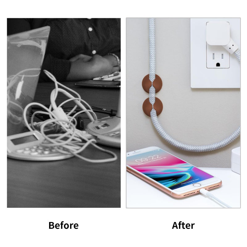 Flezoo Cord Holder Cable Clips, 12PCS Coffee Adhesive Cord Organizer Charger Holder Wire Management Keeper for Nightstand, Desk, Office or Mouse - Image 5