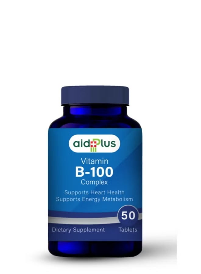 AID PLUS مجمع فيتامين ب-100 - 50 قرص للطاقة، الأيض، ودعم المناعة - يعزز صحة الأعصاب ويقلل من التوتر