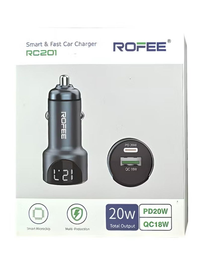 روفی USB C USB A شاحن سيارة شحن سريع ثنائي المنفذ محول هاتف السيارة PD 20W أو QC 18W /RC201 - Image 4