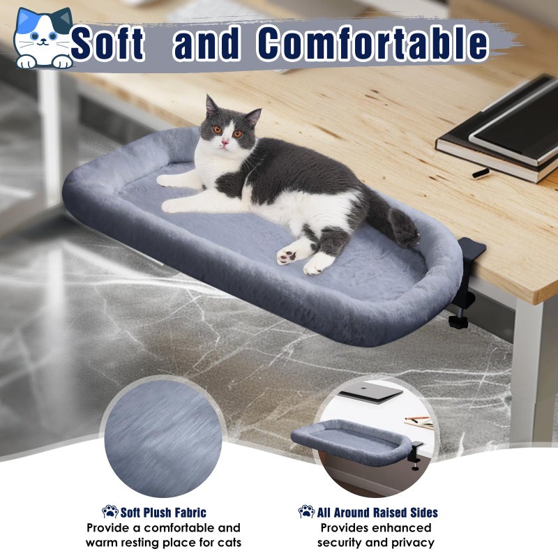 IPOW Heavy Duty Steel Frame Supports up to 50lbs Cat Desk Bed Space-Saving 90Â°Foldable with Soft Ultra-Plush Faux Fur for Small Medium Large Cats - Image 3