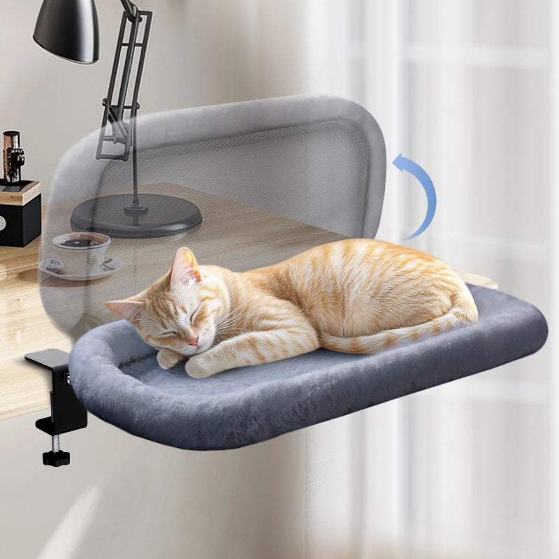 IPOW Heavy Duty Steel Frame Supports up to 50lbs Cat Desk Bed Space-Saving 90Â°Foldable with Soft Ultra-Plush Faux Fur for Small Medium Large Cats - Image 1