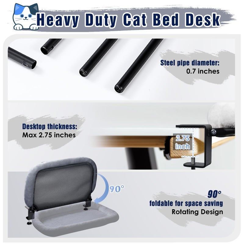 IPOW Heavy Duty Steel Frame Supports up to 50lbs Cat Desk Bed Space-Saving 90Â°Foldable with Soft Ultra-Plush Faux Fur for Small Medium Large Cats - Image 4