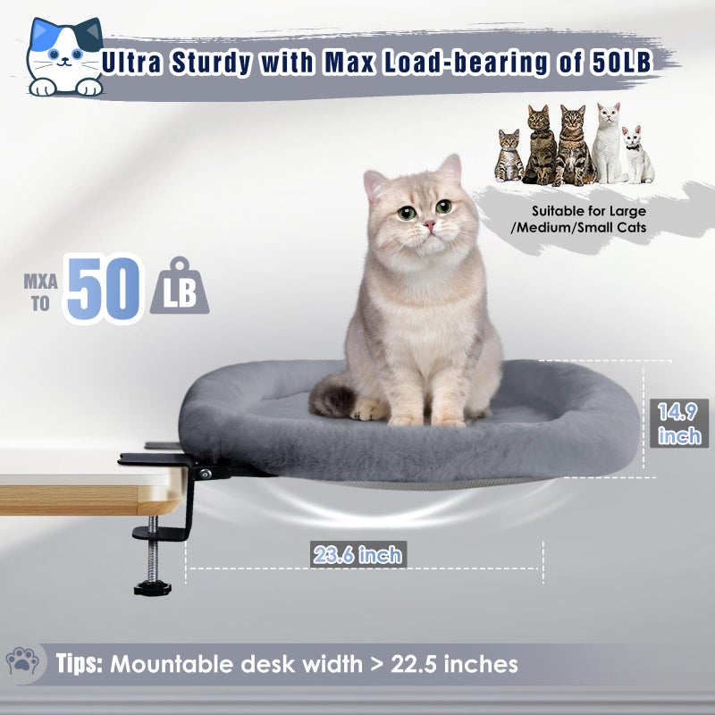 IPOW Heavy Duty Steel Frame Supports up to 50lbs Cat Desk Bed Space-Saving 90Â°Foldable with Soft Ultra-Plush Faux Fur for Small Medium Large Cats - Image 2