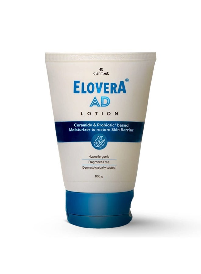 Elovera AD Moisturising Lotion 100ml | For Dry Skin | with Ceramides & Probiotic| Nourishes and Restores Skin Barrier | Dermatologically Tested | Hypoallergenic - Image 1