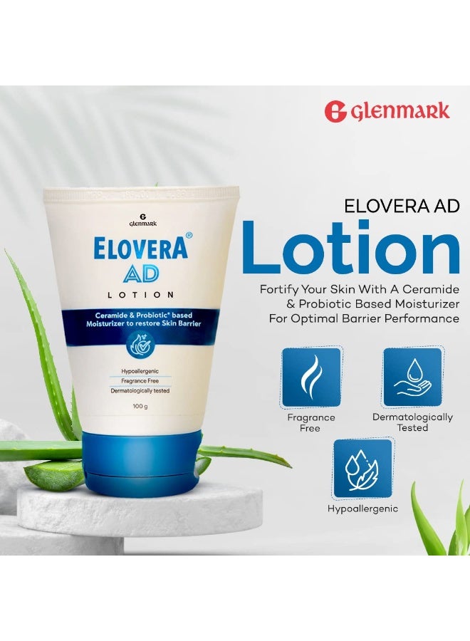 Elovera AD Moisturising Lotion 100ml | For Dry Skin | with Ceramides & Probiotic| Nourishes and Restores Skin Barrier | Dermatologically Tested | Hypoallergenic - Image 2