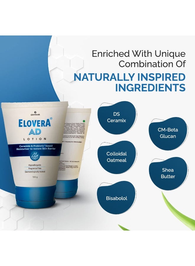 Elovera AD Moisturising Lotion 100ml | For Dry Skin | with Ceramides & Probiotic| Nourishes and Restores Skin Barrier | Dermatologically Tested | Hypoallergenic - Image 3