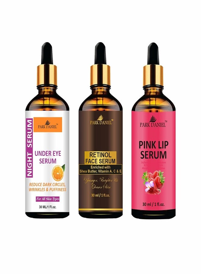 Park Daniel Premium Under Eye Serum, Retinol Face Serum & Pink Lip Serum Oil Combo Pack of 3 Bottles of 30 ml(90 ml) - Image 1