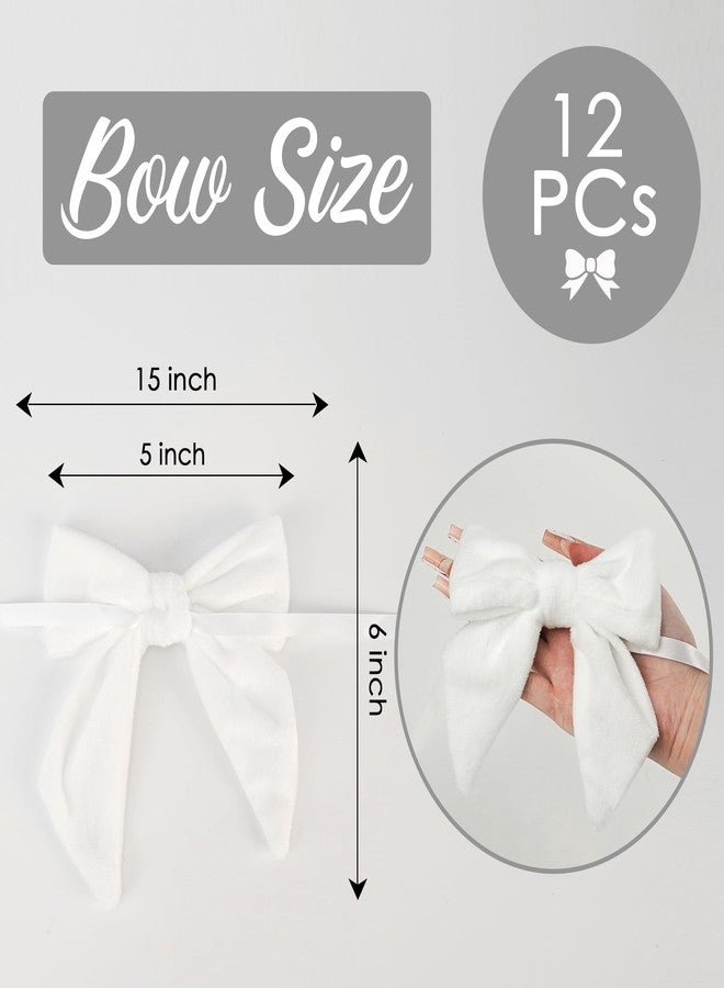 AIMUDI White Bows 5''×6'' Christmas Bows for Gift Wrapping Present Bows Fur Bows for Christmas Trees Fireplaces Wreaths Crafts Home Outdoor Winter Decoration, 12 PCs - Image 3