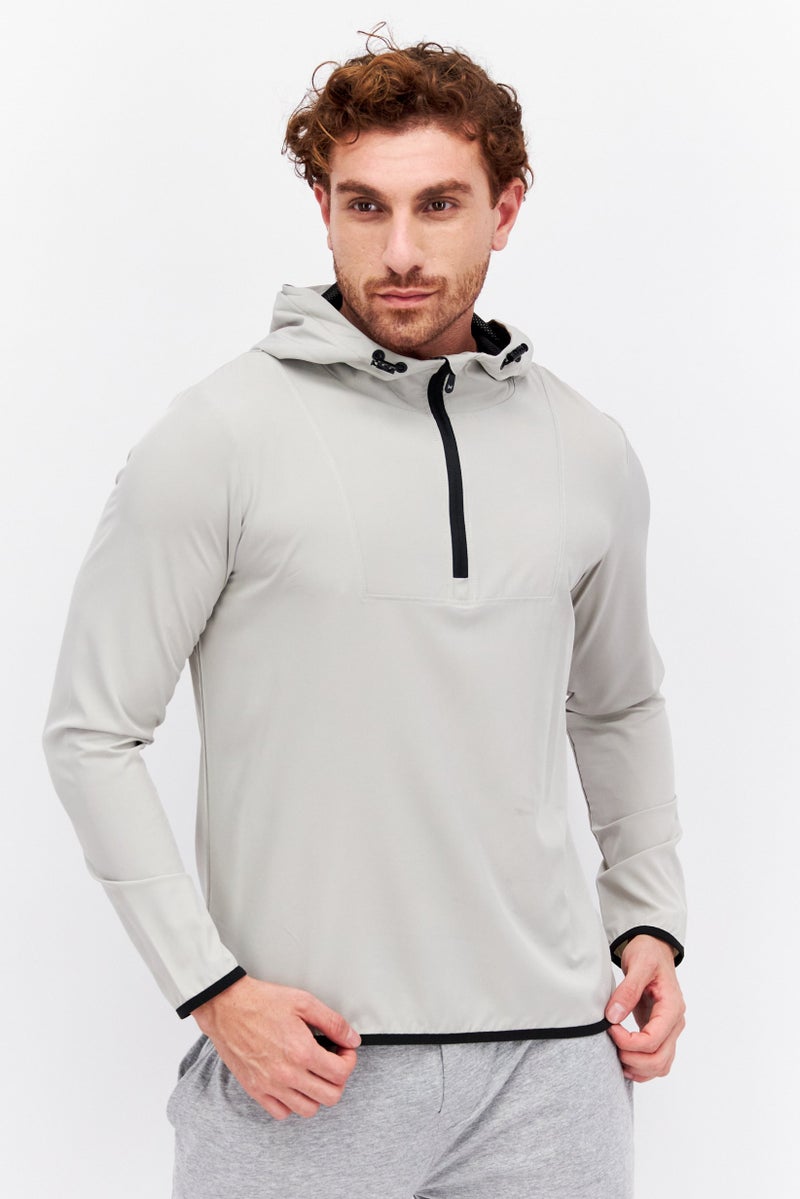 TapouT Men Sportswear Fit Long Sleeves Training Half Zipper Sweatshirt, Light Beige - Image 1