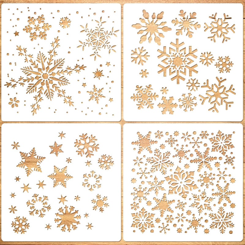 Konsait Large Christmas Snowflake Stencil TemplateReusable Plastic Painting DIY Crafts TemplatesXmas Snowflake Decor for Wood Window Glass Greeting CardCookies CakeBiscuitDessertCoffee Decor - Image 1