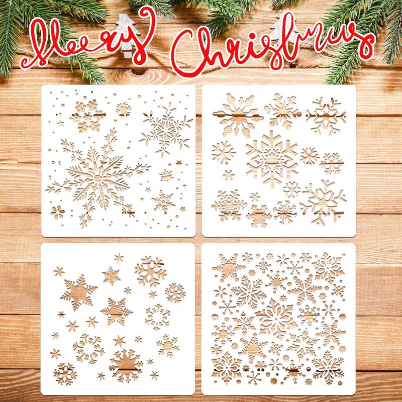 Konsait Large Christmas Snowflake Stencil TemplateReusable Plastic Painting DIY Crafts TemplatesXmas Snowflake Decor for Wood Window Glass Greeting CardCookies CakeBiscuitDessertCoffee Decor - Image 4