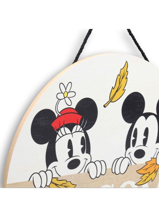 Open Road Brands Mickey Mouse and Minnie Welcome Fall Round Hanging Wood Wall Decor - Adorable Mickey Mouse Sign for Fall Decorating Tan/White - Image 4