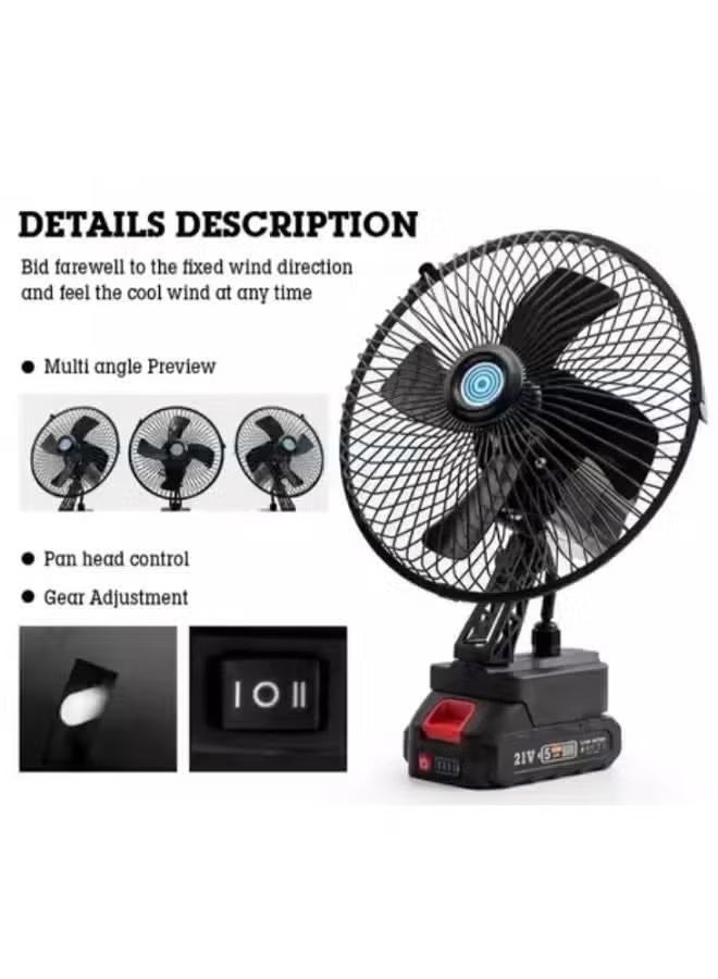 ELTRAZONE 21V Cordless Electric Fan – Rechargeable Portable Mini Tent Fan with Large Capacity Lithium Battery, Powerful Airflow, 360° Adjustable Design for Camping, Picnic, Outdoor & Home Use - Image 2