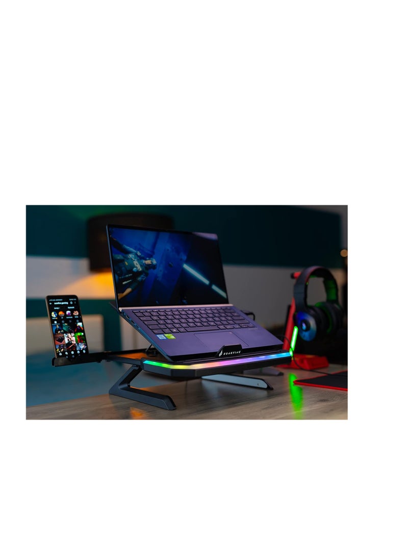 Surefire Portus X1 Gaming Laptop Stand, Notebook Stand Height Adjustable with RGB Lighting, Holder for 10, 17.3 Inch Laptops, Tablet Riser with Ventilation for Desk - Image 4