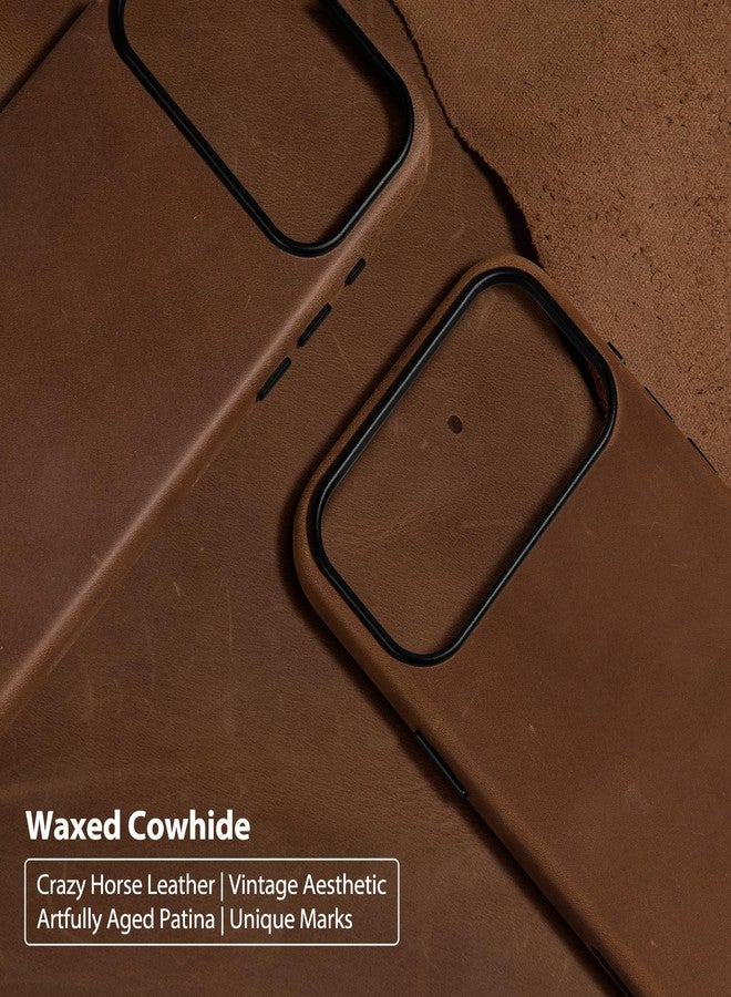 Belemay Handcrafted Crazy Horse Leather Case for iPhone 17 Pro, Compatible with MagSafe, Vintage Aesthetic, Two-Tone Effect, Unique Patina, Camera Control Button, Metal Buttons (6.3"), Vintage Brown - Image 2