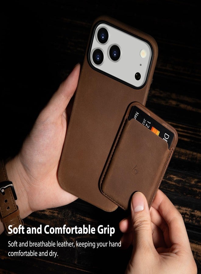 Belemay Handcrafted Crazy Horse Leather Case for iPhone 17 Pro, Compatible with MagSafe, Vintage Aesthetic, Two-Tone Effect, Unique Patina, Camera Control Button, Metal Buttons (6.3"), Vintage Brown - Image 4