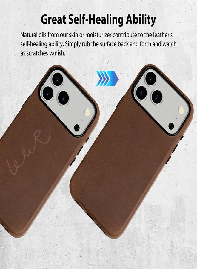 Belemay Handcrafted Crazy Horse Leather Case for iPhone 17 Pro, Compatible with MagSafe, Vintage Aesthetic, Two-Tone Effect, Unique Patina, Camera Control Button, Metal Buttons (6.3"), Vintage Brown - Image 3