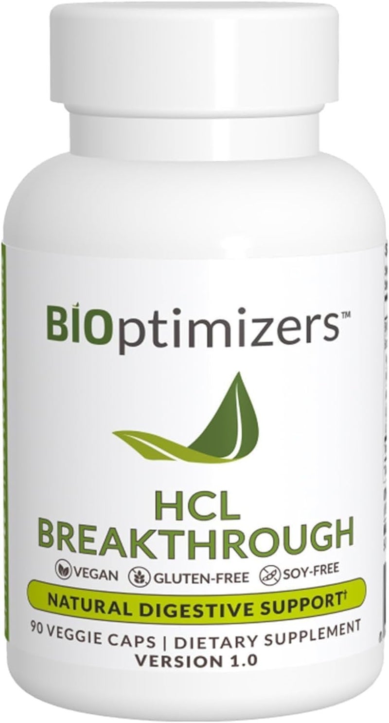 BiOptimizers HCL Breakthrough Betaine HCL Hydrochloride Enzymes Supplement Hydrochloric Acid Protein Breakdown Absorption Helps Gas and Heartburn Relief 90 Betaine HCL Pepsin Capsules - Image 1