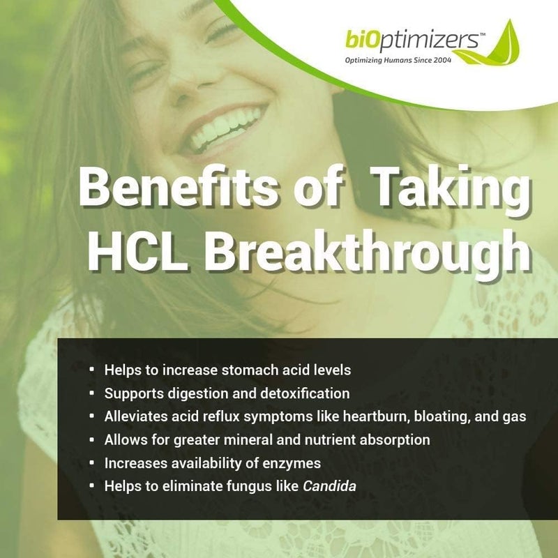 BiOptimizers HCL Breakthrough Betaine HCL Hydrochloride Enzymes Supplement Hydrochloric Acid Protein Breakdown Absorption Helps Gas and Heartburn Relief 90 Betaine HCL Pepsin Capsules - Image 5