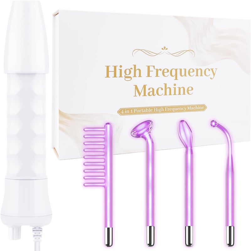 Uaike High Frequency Facial Wand - 4 in 1 Violet Portable Handheld High Frequency Facial Machine - at Home Face Skin Wand Device with 4 Pcs Purple Glass Tubes - Image 1