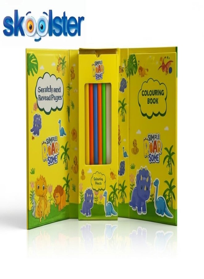 Skoolster Premium Coloring Book 3 Fold Set | Rainbow Scratchpad & Coloring Book with Pencil Colors | Ideal for Young Kids & Gifting (Yellow) - Image 3
