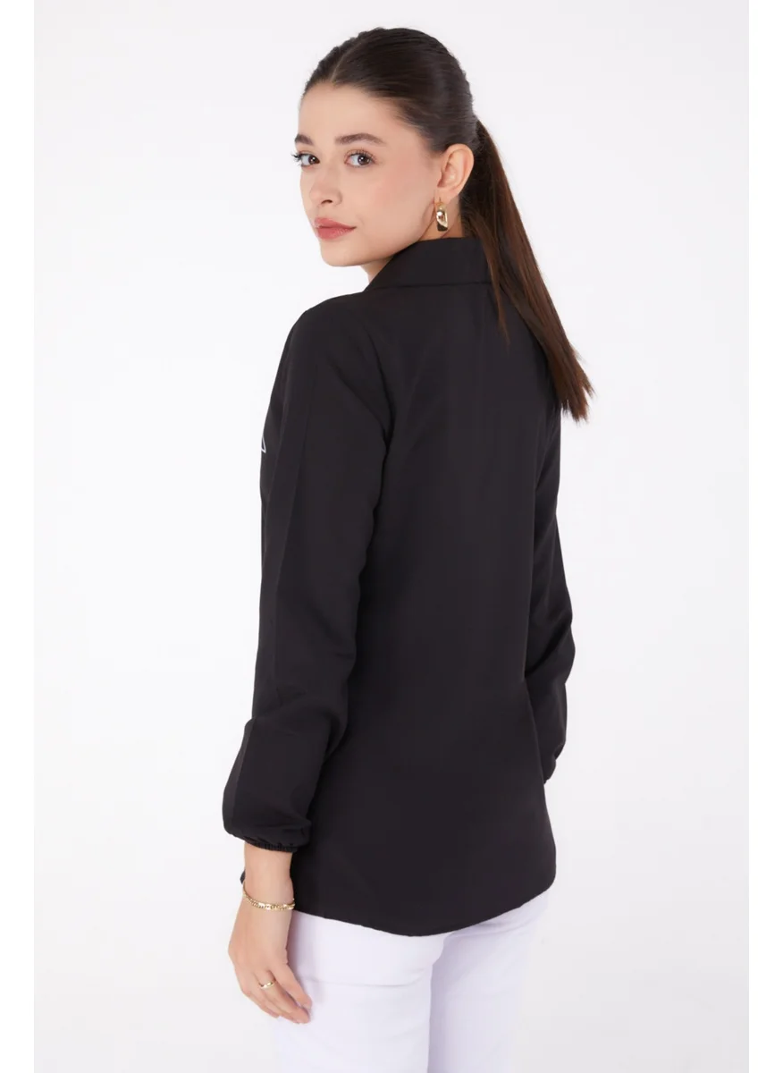 Tofisa Plain Shirt Collar Women's Black Printed Shirt - 13344