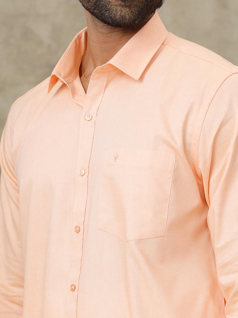 RAMRAJ COTTON رامراج كوتون قميص رجالي قطني بقصة عادية بأكمام كاملة مع حدود متناسقة للدوتي (بيتش؛ 42) - Image 4