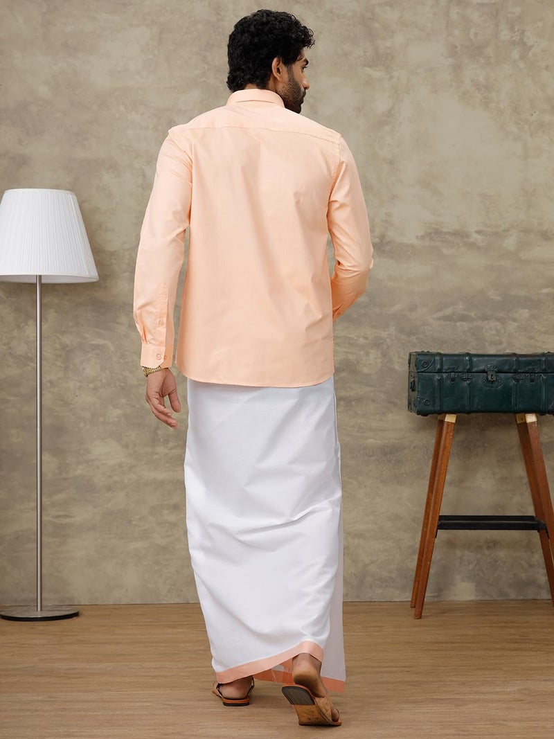 RAMRAJ COTTON رامراج كوتون قميص رجالي قطني بقصة عادية بأكمام كاملة مع حدود متناسقة للدوتي (بيتش؛ 42) - Image 2