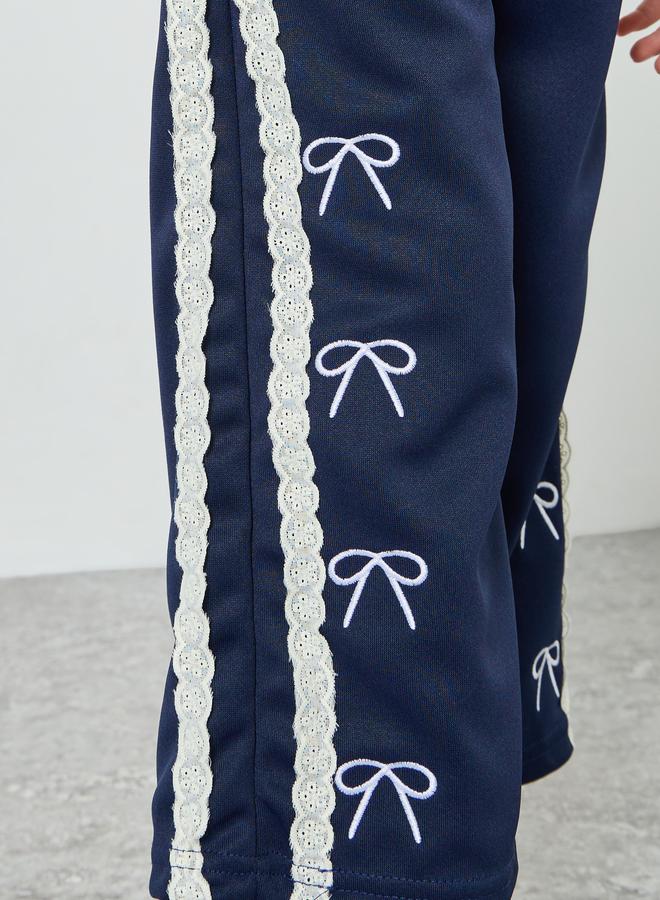 Styli Girls Navy Blue Wide Leg Joggers with Lace Detail - Image 4