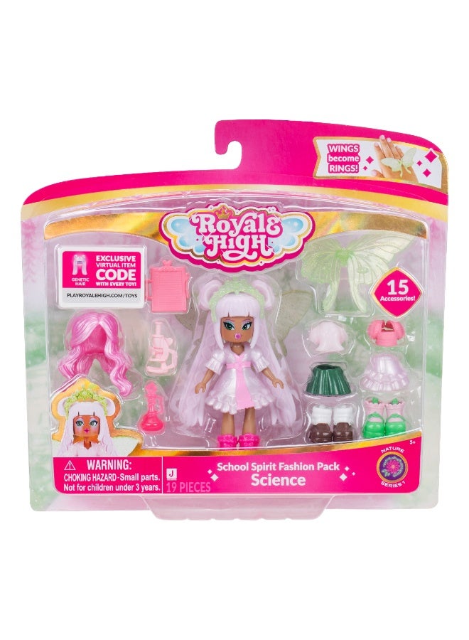 Royale High طقم أزياء روح المدرسة من رويال هاي - موضوع علمي، دمية بطول 3 إنش | رمز عنصر افتراضي حصري متضمن | دمية قابلة للجمع | دمية أزياء | لمحبي الألعاب وجامعي التحف! | منتج مرخص رسميًا - Image 1