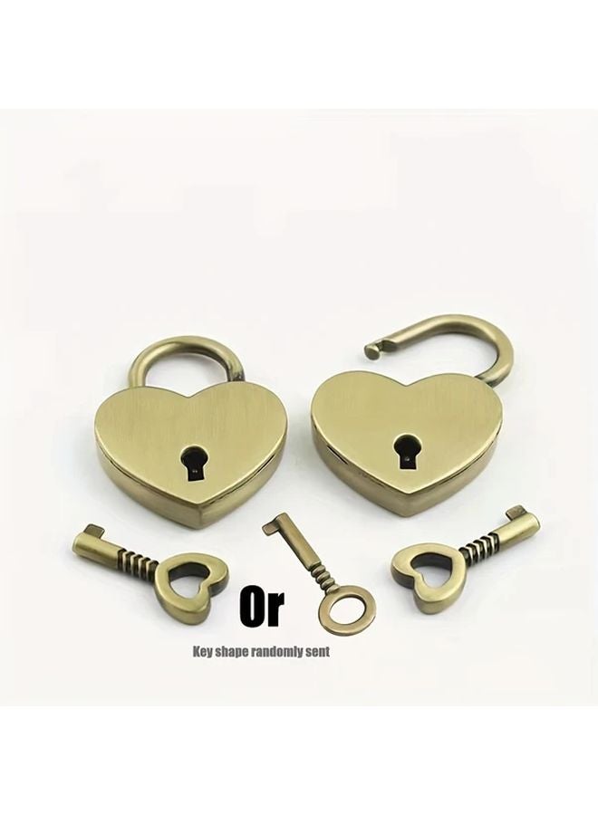 Antique Bronze Heart Shaped Mini Padlock With Key For Jewelry Box - Image 1