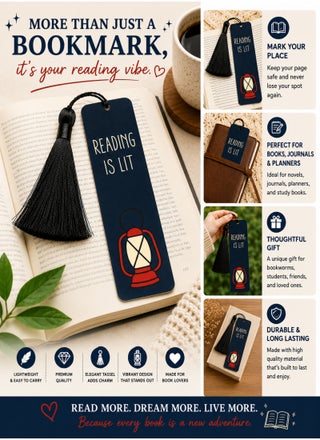 Reading Is Lit Bookmark with Tassel