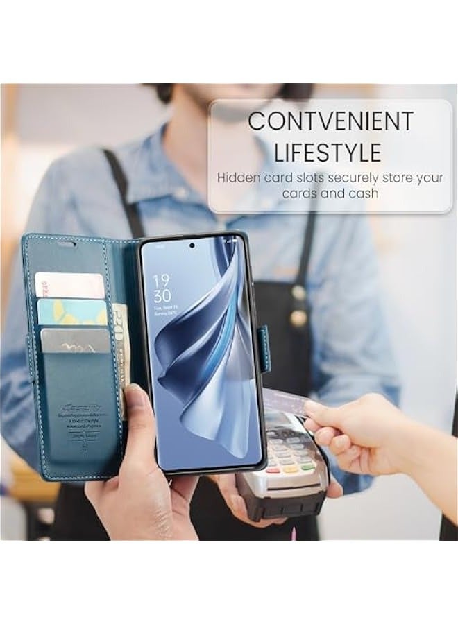 حافظة أوبو رينو 10 5G \/ أوبو رينو 10 برو مع حماية RFID، جلد قوي، حامل بطاقات، قفل مغناطيسي قابل للطي، حماية صدمات (أزرق) - Image 5