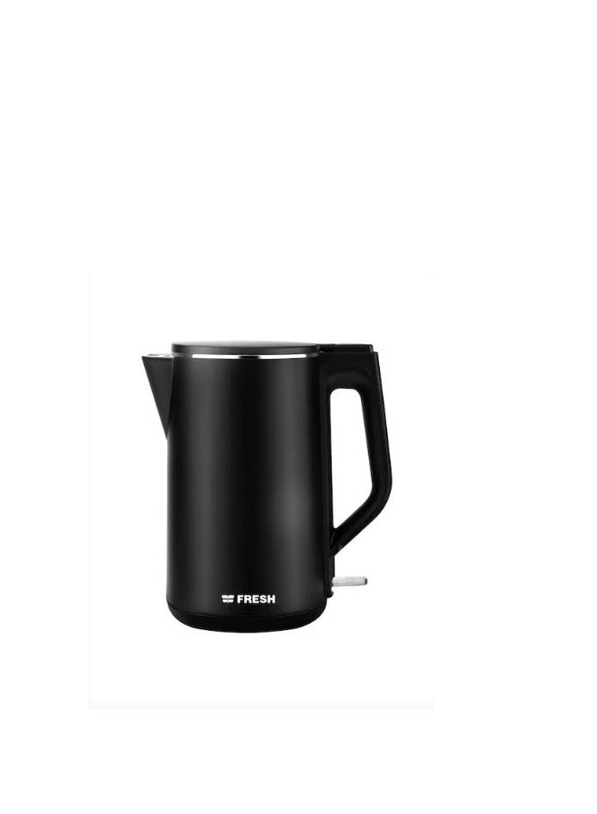 Fresh Fresh 1.7L 2200W Double Layer Black Electric Kettle with Stainless Steel Interior 